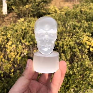 Hand Carved Selenite Crystal Skull: Healing Stone Carving