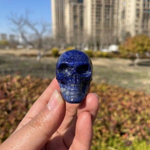 Cool Lapis Lazuli Skull Carving|Crystal Skull Sculpture|Healing Crystal Hand Carved Crystal Lapis Lazuli Skull Gift for Women and Men #04
