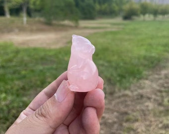 Rose Quartz Mouse Carving: Healing Crystal Animal Sculpture