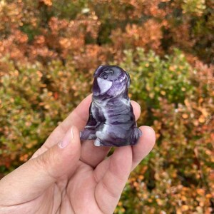 Natural Crystal Dream Amethyst Dog Carving|Crystal Animal Shar Pei Sculpture Unique Crystal Gift for Kids and Women|Crystal Healing Carving