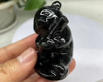黒曜石パンダ彫刻：癒しのクリスタル動物彫刻 - Etsy 日本