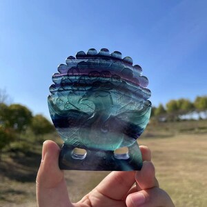 Rainbow Fluorite Peacock Carving|Clea Purple Fluorite Crystal Animal Peacock Sculpture with Colorful Flash|Unique Gift for Kids and Women #2