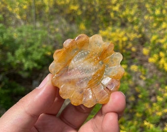 Hand Carved Golden Healer Crystal Sunflower Statue