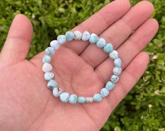 Natural Larimar Stretchy String Heart Bracelet Healing Crystal|Energy Stone Spirituality Fashion Jewelry Bracelets Gift for Women and  Men