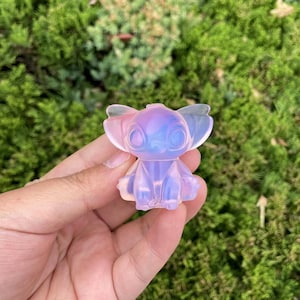 Cute Pink Opalite Stitch Carving|Healing Crystal|Crystal Pink Opalite Stitch Sculpture Carvings|Energy Stone|Crystal Gifts for Her and Kids