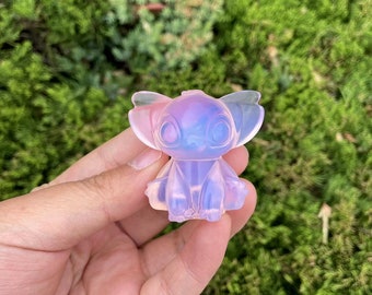 Cute Pink Opalite Stitch Carving|Healing Crystal|Crystal Pink Opalite Stitch Sculpture Carvings|Energy Stone|Crystal Gifts for Her and Kids