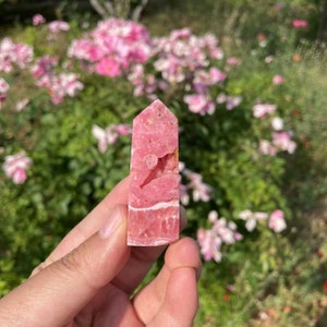 Natural Druzy Rhodochrosite Tower|Healing Crystal Gemstone Tower|Crystal Rhodochrosite Tower Gift for Her and Kids|Spiritual Mineral Tower B