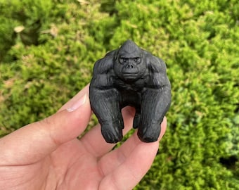 Hand Carved Black Obsidian Gorilla Sculpture | Healing Crystal