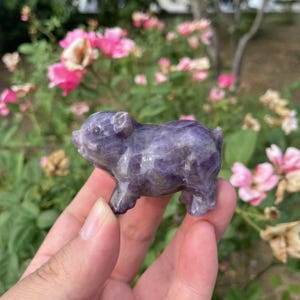 Lovely Dream Amethyst Pig Carving|Healing Crystal Carving|Crystal Animal Pig Sculpture|Energy Stone|Crystal Pig Gift for Her and Kids #A