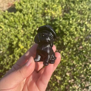 Natural Black Obsidian Hat Dog Carving|Crystal Animal Hat Dog Sculpture Crystal Gift for Kids and Women|Chakras Crystal and Crystal Healing