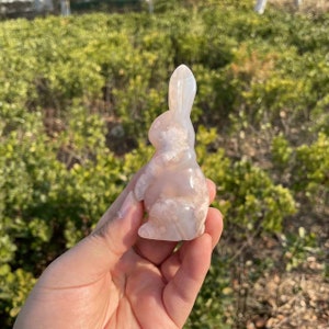 Cute Flower Agate Rabbit Carving|Healing Crystal Carving|Crystal Animal Bunny Sculpture|Energy Stone|Crystal Gift for Her and Kids #05