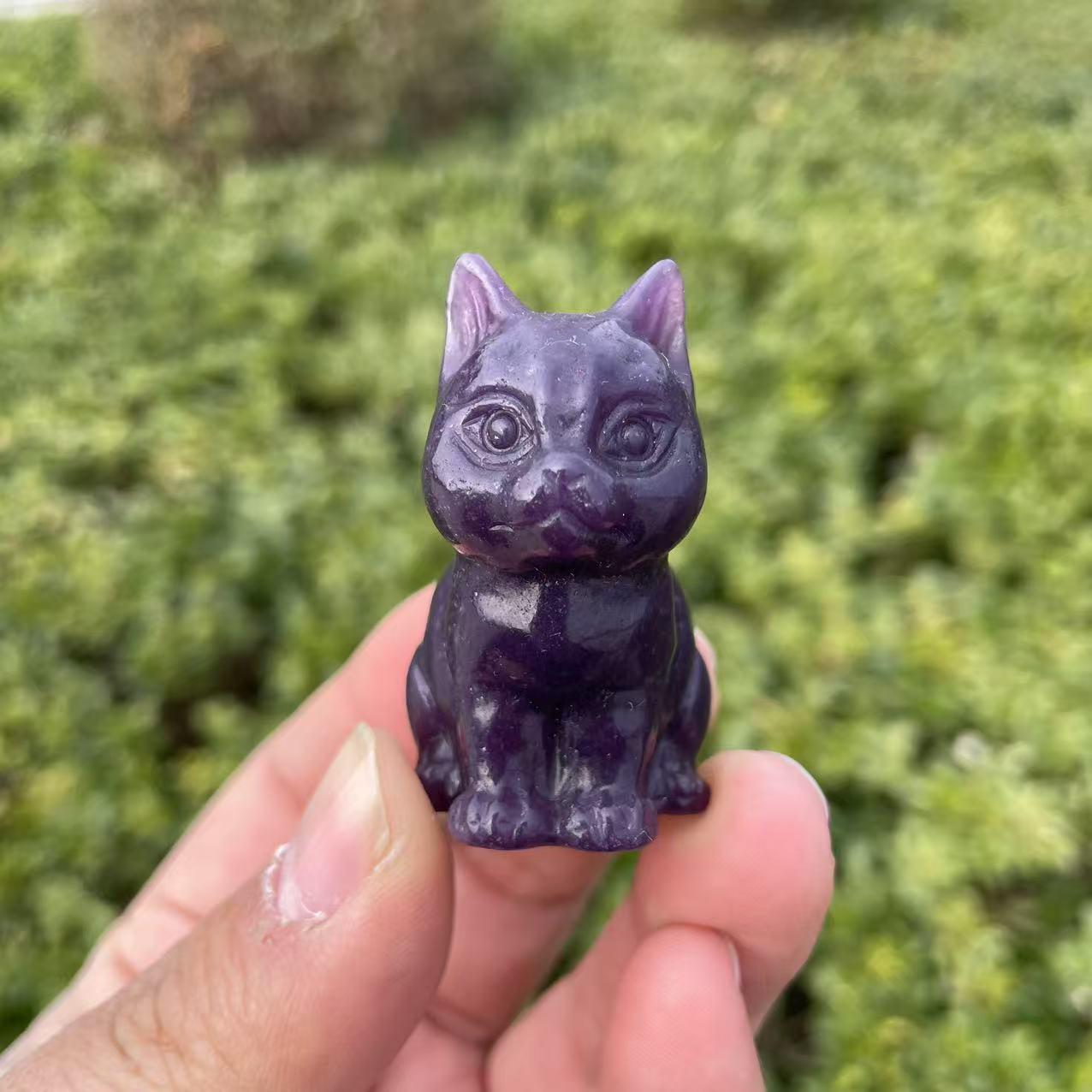 レピドライトクリスタルの猫彫刻｜癒しのホームデコレーション - Etsy 日本