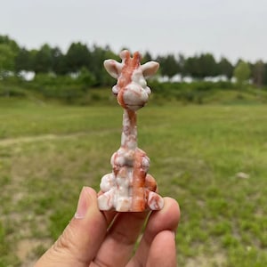 Scultura di giraffa in diaspro rosso ragno: statua di animale in cristallo