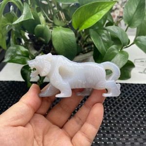 Cool Hand Carved Druzy Agate Tiger Carving|Healing Crystal|Crystal Agate Animal Tiger Statue Handmade Tiger Sculpture Gift for Women and Men