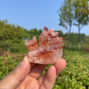 Lovely Fire Quartz Fox Carving|Crystal Healing Fox Statue|Crystal Animal Nine-Tailed Fox Sculpture|Crystal Fox Gift for Women and Kids #01