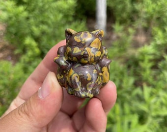 Crystal Fox Carving: Nine-Tailed Fox Sculpture, Energy Stone Gift