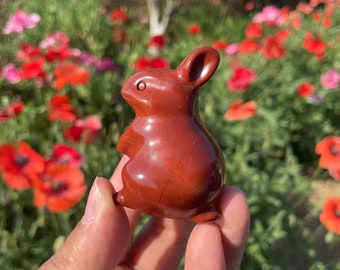 Red Jasper Rabbit Carving: Healing Crystal Bunny Sculpture
