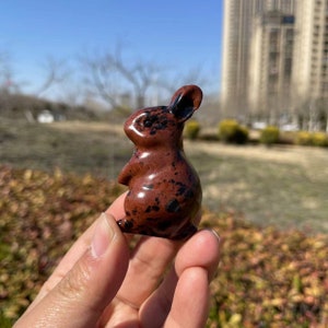 Cute Red Obsidian Rabbit Carving|Healing Crystal Crystal Animal Bunny Carvings|Energy Stone|Unique Crystal Bunny Gift for Her and Kids #01