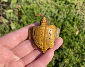 Tiger Eye Crystal Turtle Carving: Healing Stone Animal SculptureCrystal Decor