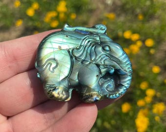 Natural Labradorite Elephant Carving | Blue Flash Crystal Animal Figurine # ACrystal Decor