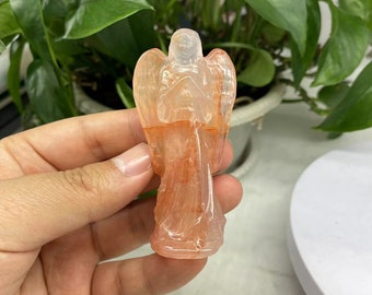 Fire Quartz Crystal Angel Carving: Spiritual Healing Statue