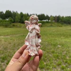 Red Spider Jasper Girl Angel Carvings|Red Network Spiritual Purification Girl Angel Sculpture|Crystal Angel Gift for Women Men and Kids #02