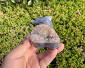 Agate Dolphin Carving with Druzy: Crystal Healing Stone