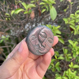Labradorite Moon and Sun Carving with Purple Flash | Crystal Animal Carvings|Gift for Her and Kids | Spiritual Mineral Crystal Stone #09