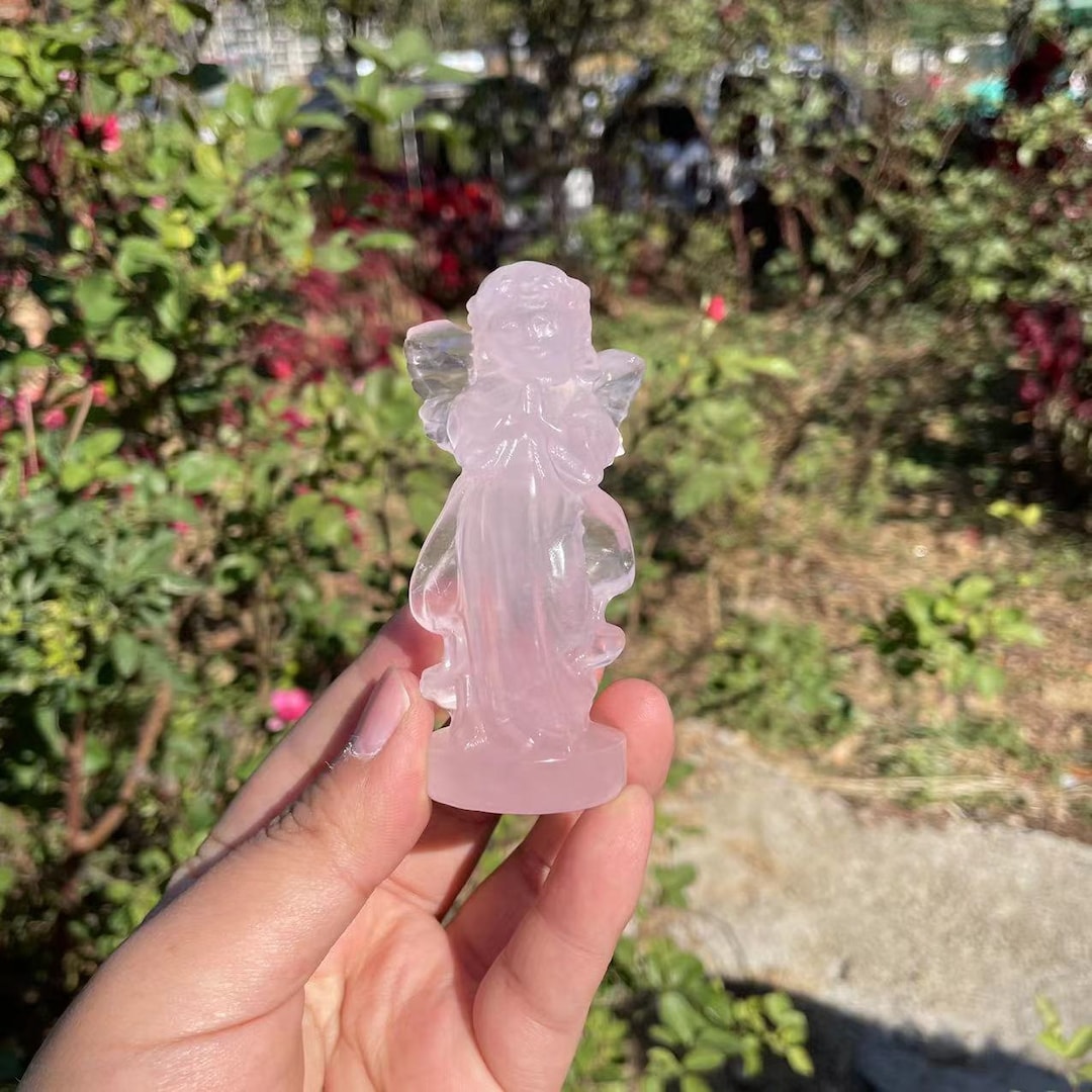 Crystal Rose Quartz Girl Angel Carvingshealing Crystal Etsy
