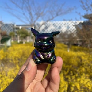 Aura Obsidian Pikachu Carving|Healing Crystal|Crystal Black Obsidian Pikachu Sculpture|Energy Stone|Crystal Pikachu Gift for Her and Kids