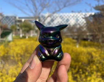 Aura Obsidian Pikachu Carving: Healing Crystal SculptureCrystal Decor