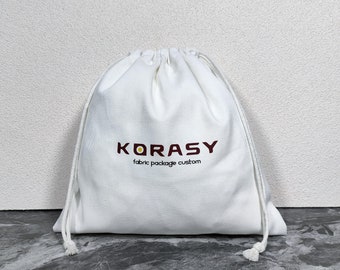 50pcs White Thick Cotton Twill Drawstring Bags with Custom Logo, Wholesale Favor Bags