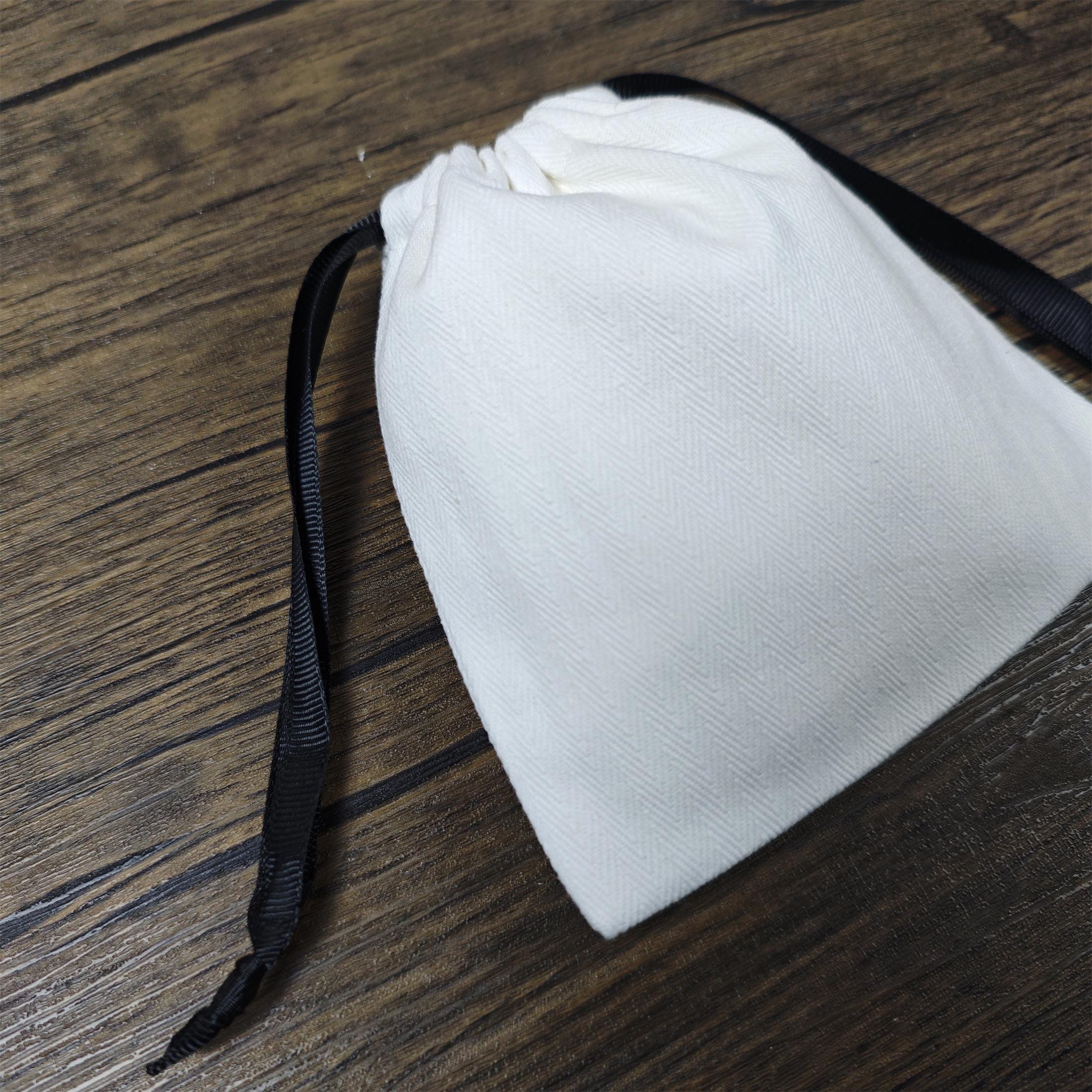 Thick Drawstrings 100pcs White Thick Cotton Herringbone Drawstring Pouches With Logo ...