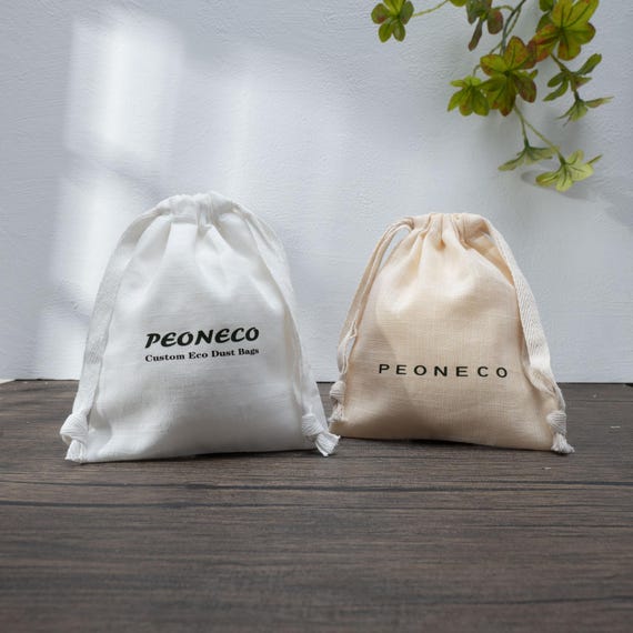 50 sacchetti in mussola di cotone con coulisse e stampa del logo