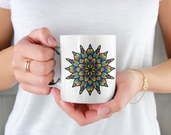 MULTI COLOR MANDALA Coffee Mug Ceramic White Floral Gift for Her / Him 2022 Premium Quality Gift Idea 2022 11oz