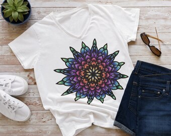 YOGA ROSE et BLEU Mandala T-shirt Floral Dames Classique Tee Cadeau mignon pour sa maman Couleurs assorties 2022