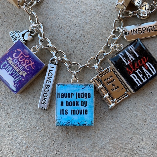 Book Lover Scrabble Tile Charm Bracelet