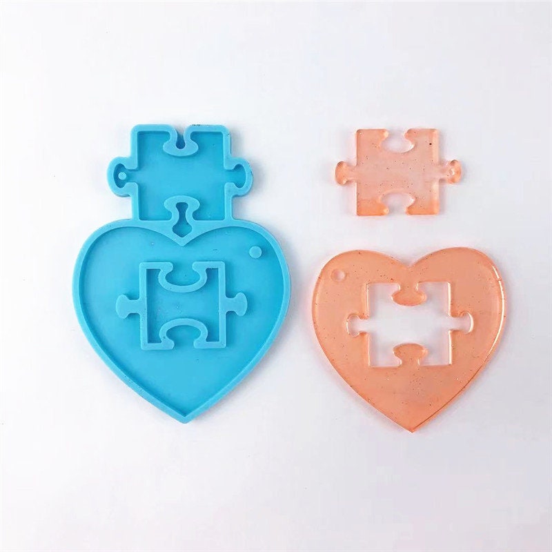 Love heart Puzzle keychain resin mold puzzle heart silicone Etsy