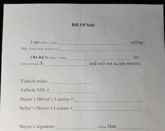 bill of sale etsy