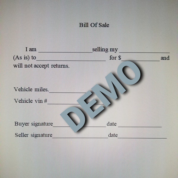 Bill Of Sale, Car bill of sale, Truck bill of sale, digital