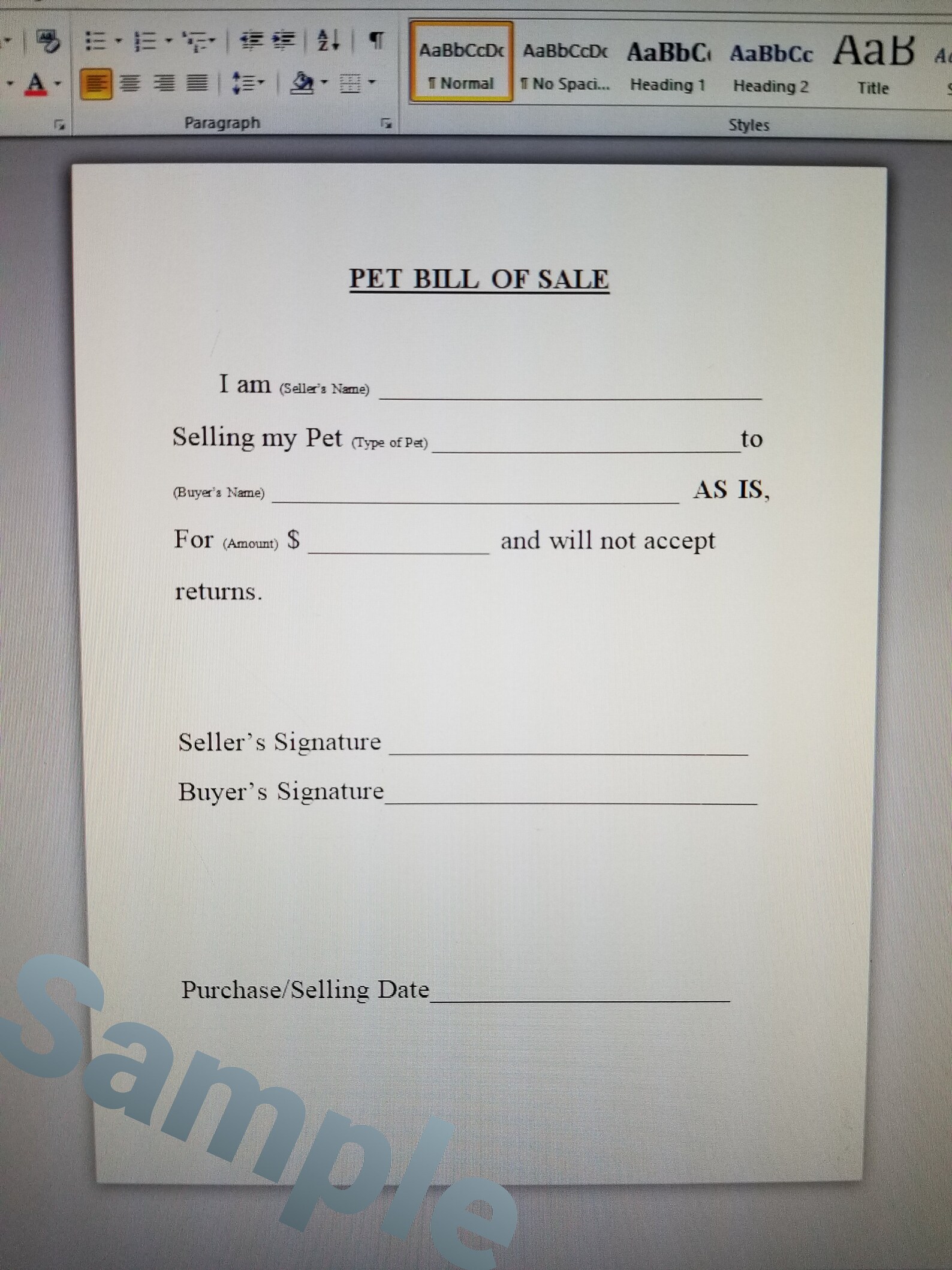 Pet Bill of Sale Bill of Sale Animal Livestock Bill of Sale Etsy