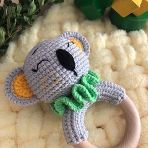 Koala baby rattle toy Personalized name toy Amigurumi koala Baby stuffed animal personalized Koala baby gift Crochet koala