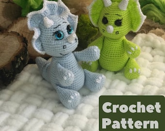 Dinosaur Crochet Pattern, Dinosaur Amigurumi Pattern, Triceratops Crochet Pattern Crochet Pattern PDF Download  Dinosaur Crochet Pattern