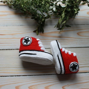 Red Crochet Baby, Unisex Booties for Kids, Cotton Newborn, Sneakers Sporty Boy Girl Shoes, Gift Baby Shoes Knit Yellow Blue, baby booty