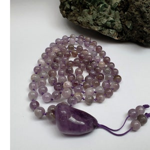 8mm, 108 beads, Real Amethyst, Stone Prayer Bead Mala image 1