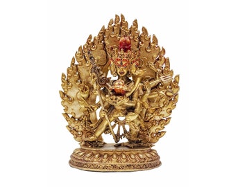 6" inches Height, Best Price, Buddhist Handmade Statue Of Chakrasamvara, Face Painted, Gold Plated, Last Piece