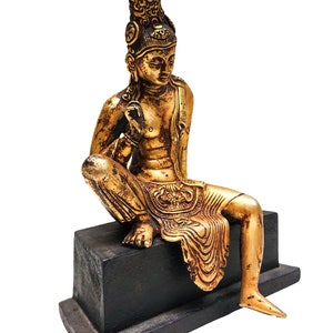 8 Inches, Sri Lankan Bodhisattva, Buddhist Handmade Statue, Antique Finishing, Gold Plated image 2