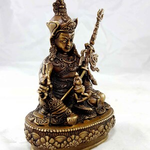 11.5 Cm, Padmasambhava Copper Miniature Statue HQ, Hand Detailed image 3