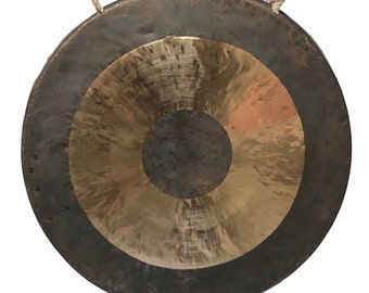 36 cm diameter Nepali Gong  Tam Tam,  Hand Beaten with Mandala Design Antique Finishing