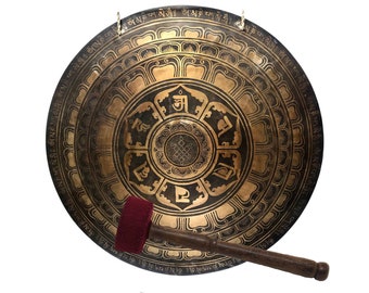 55 Cm Tibetan Flat Gong , Om Mane Padme Hum Design